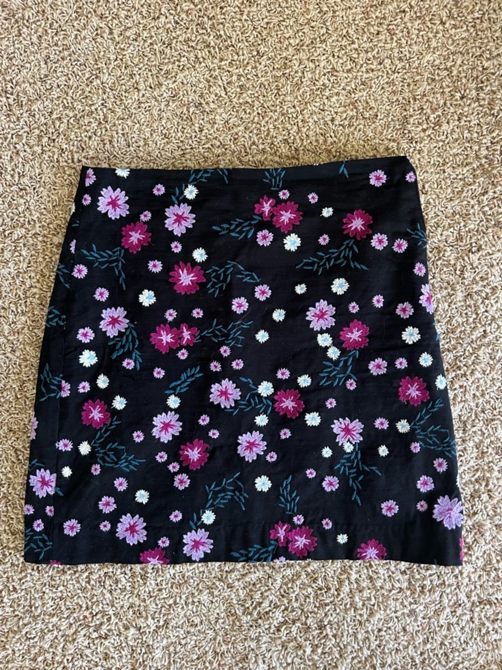 LOFT Black Mini Skirt with Pink & Purple Floral Print